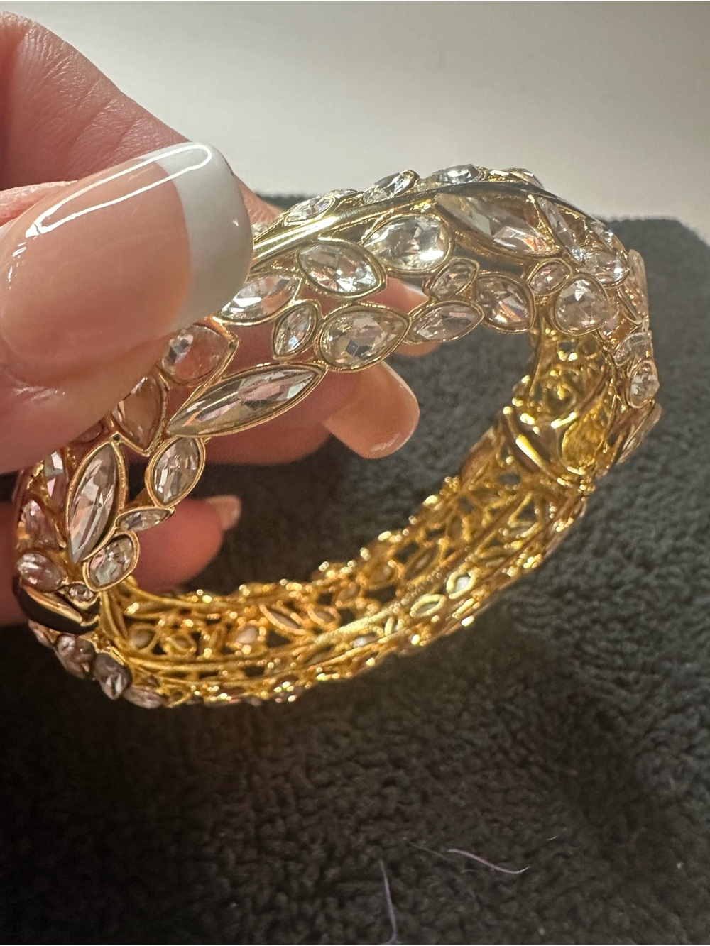 Alexis Bittar Gold Crystal Leaf Bangle Bracelet
